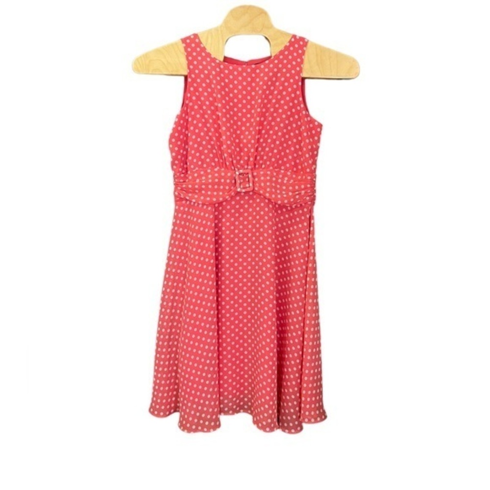 Voir Voir Women’s Coral w/White Polka Dot Asymmetrical Dress Size 12